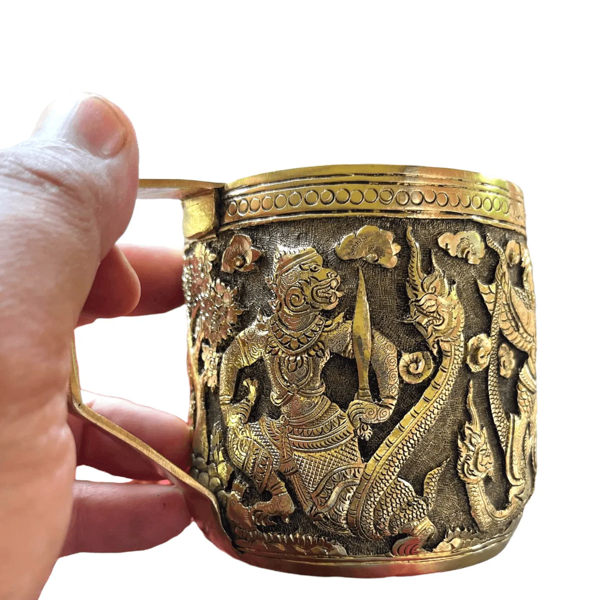 Hand Engraved Solid Brass Mug with Handle - Godly World