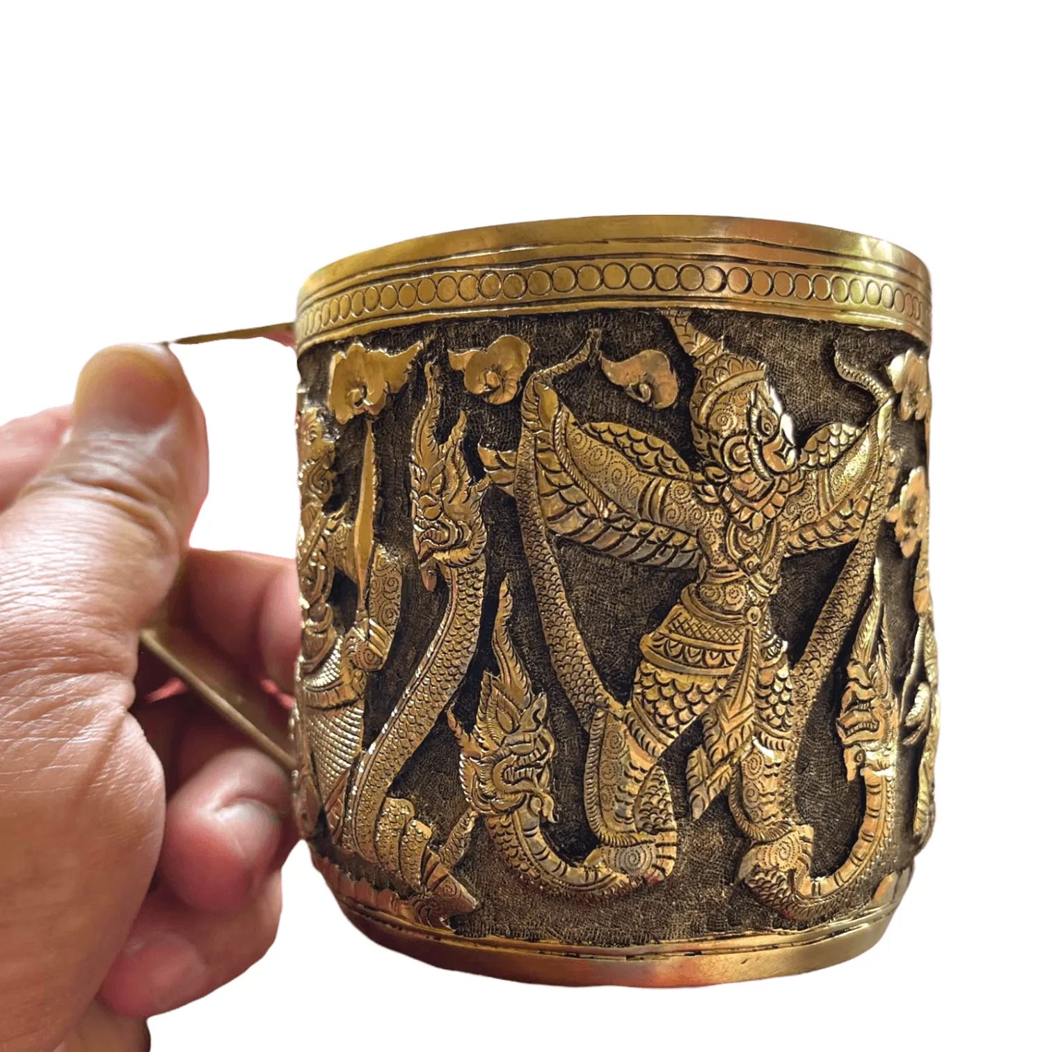 Hand Engraved Solid Brass Mug with Handle - Godly World