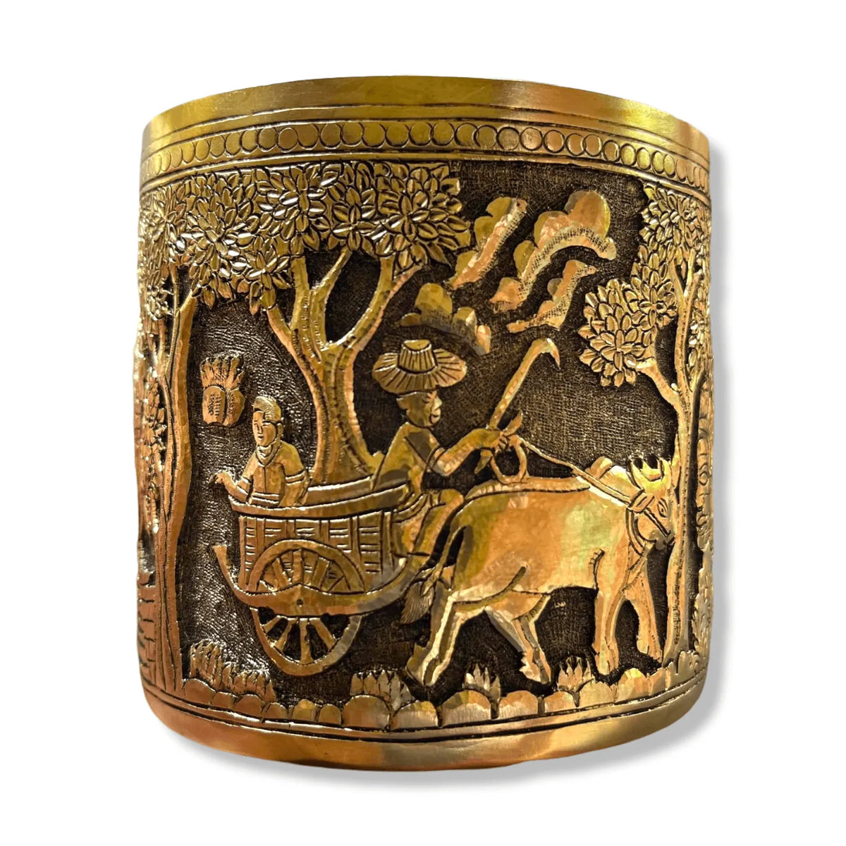 Hand Engraved Solid Brass Mug with Handle - Khmer Rural