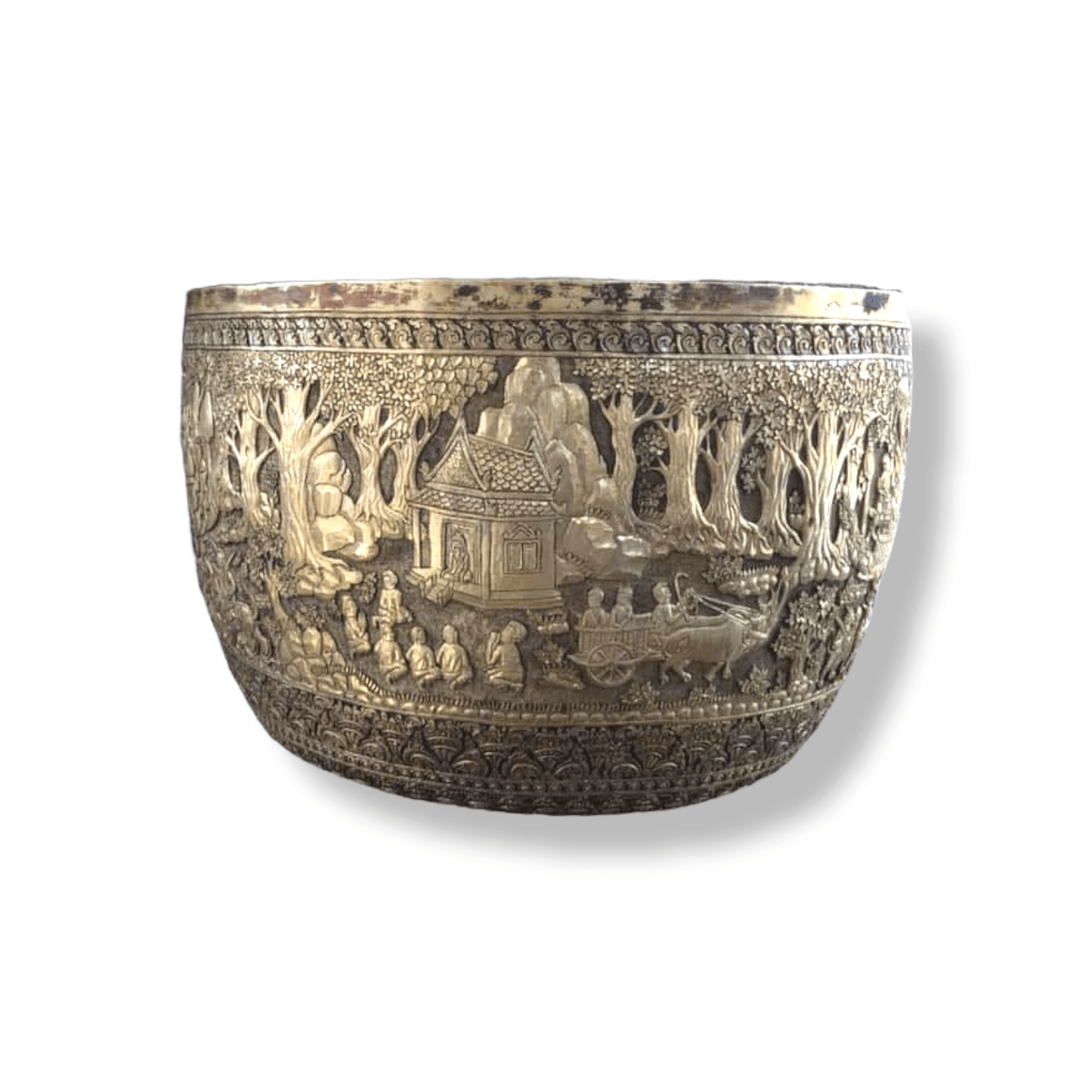 Hand Engraved Solid Brass Mug with Handle - Khmer Rural Hand Engraved Solid Brass Mug with Handle - Warriors and Horse Royal Solid Brass Niello Bowl with Lotus Lid 