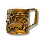 Hand Engraved Solid Brass Mug with Handle - Warriors and Horse