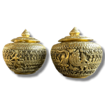 Hand Engraved Solid Brass Niello Betel Box with Lotus Lid - Ramayana