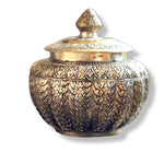 Hand Engraved Solid Brass Niello Betel Box with Lotus Lid 12 x 12 cm