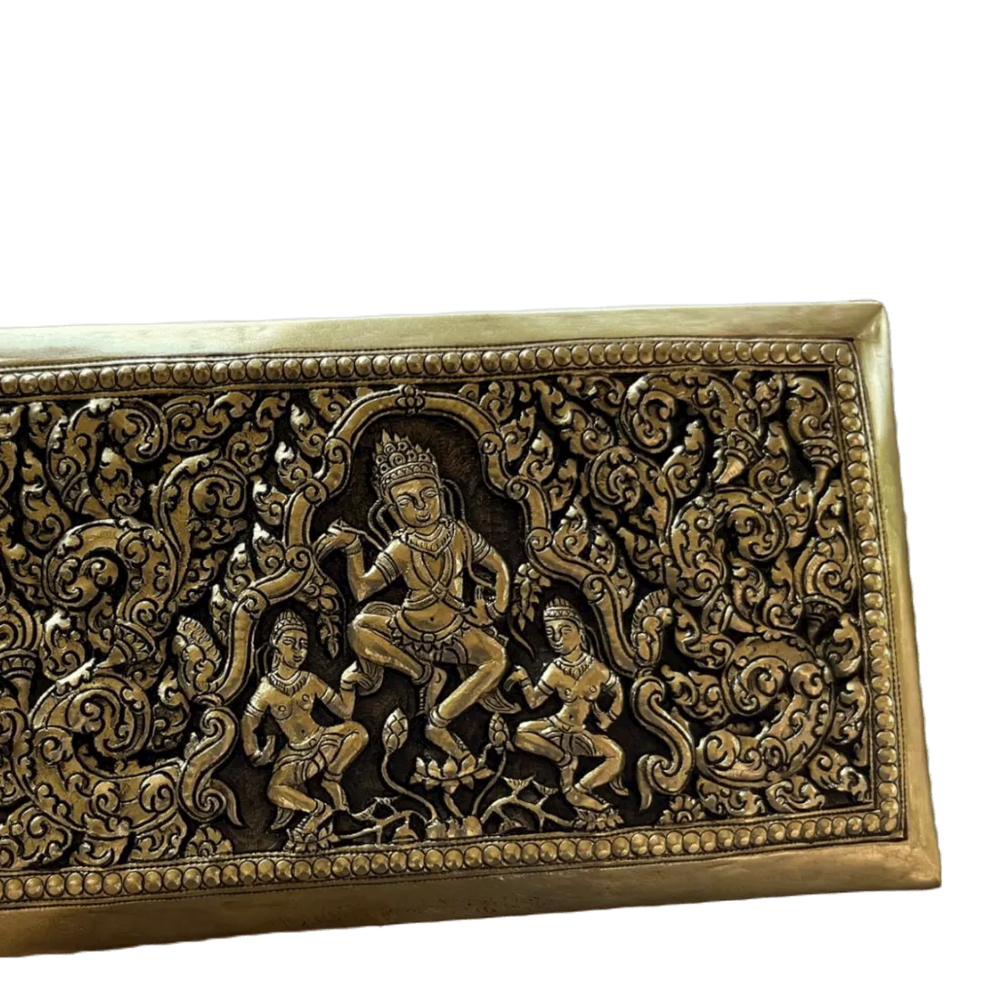 Hand Engraved Solid Brass Niello Rectangular Betel Box - Apsara