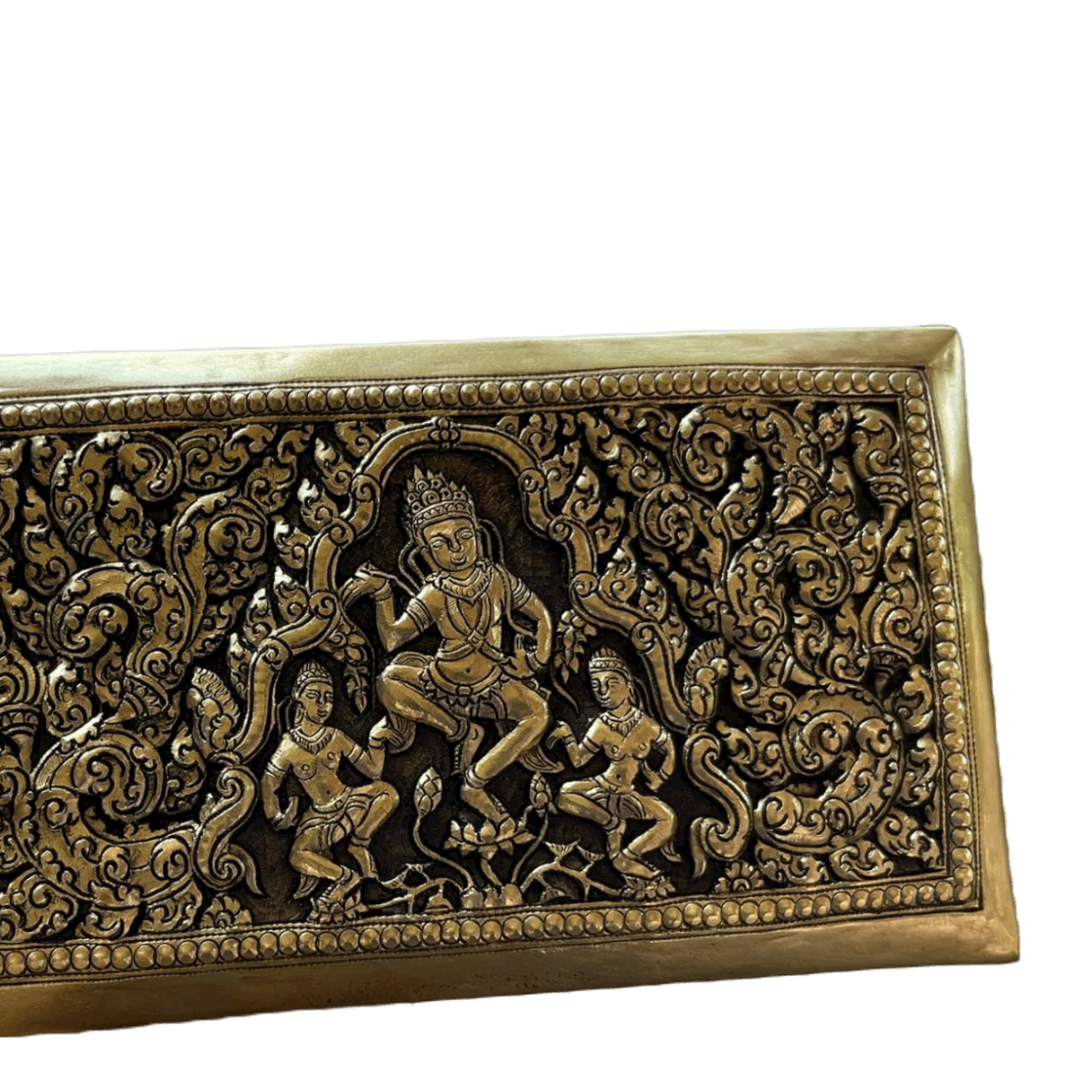 Hand Engraved Solid Brass Niello Rectangular Betel Box - Apsara Hand Engraved Solid Brass Niello Rectangular Betel Box - Apsara 