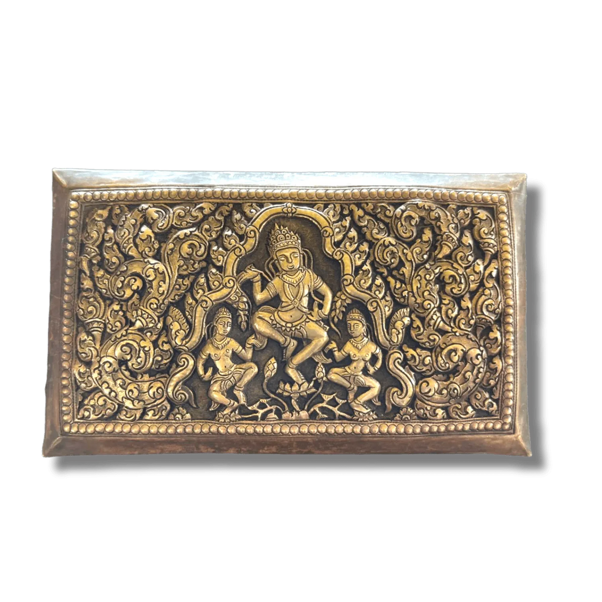 Hand Engraved Solid Brass Niello Rectangular Betel Box - Apsara