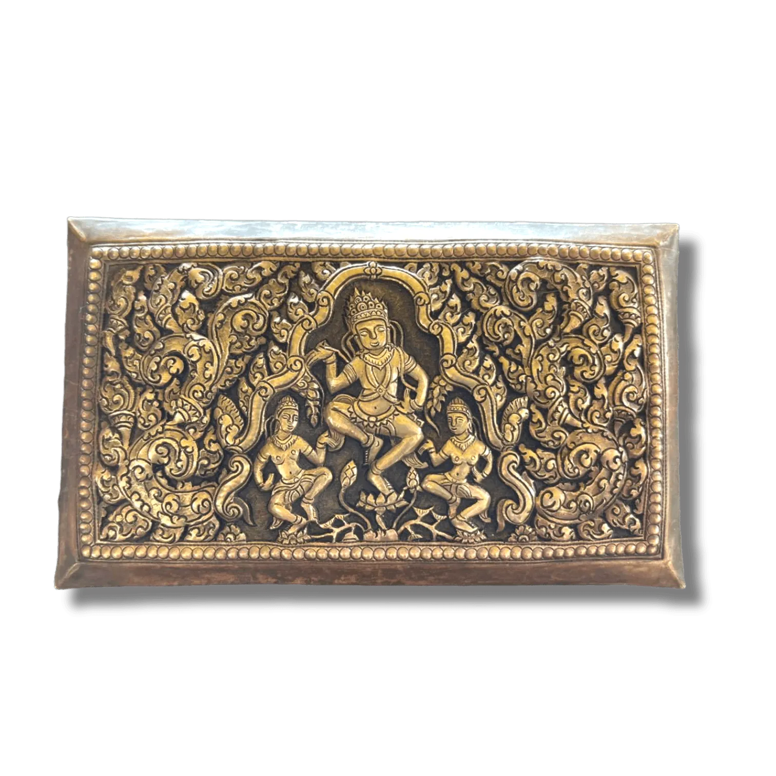 Hand Engraved Solid Brass Niello Rectangular Betel Box - Apsara