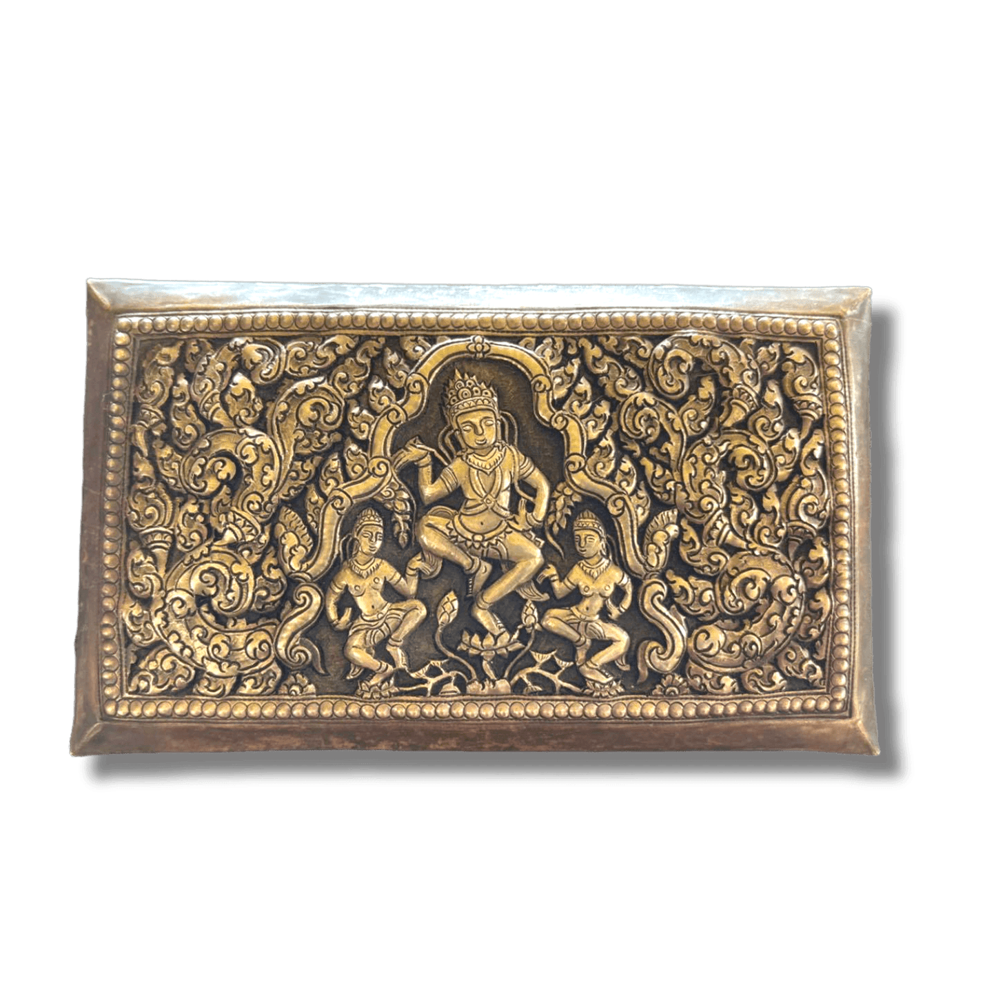 Hand Engraved Solid Brass Niello Rectangular Betel Box - Apsara Hand Engraved Solid Brass Niello Rectangular Betel Box - Apsara 