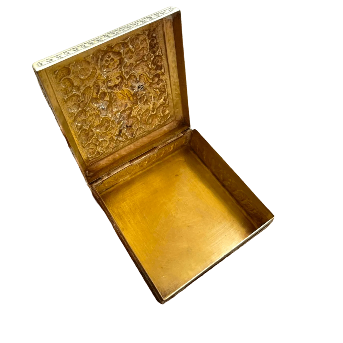 Hand Engraved Solid Brass Niello Rectangular Betel Box - Apsara