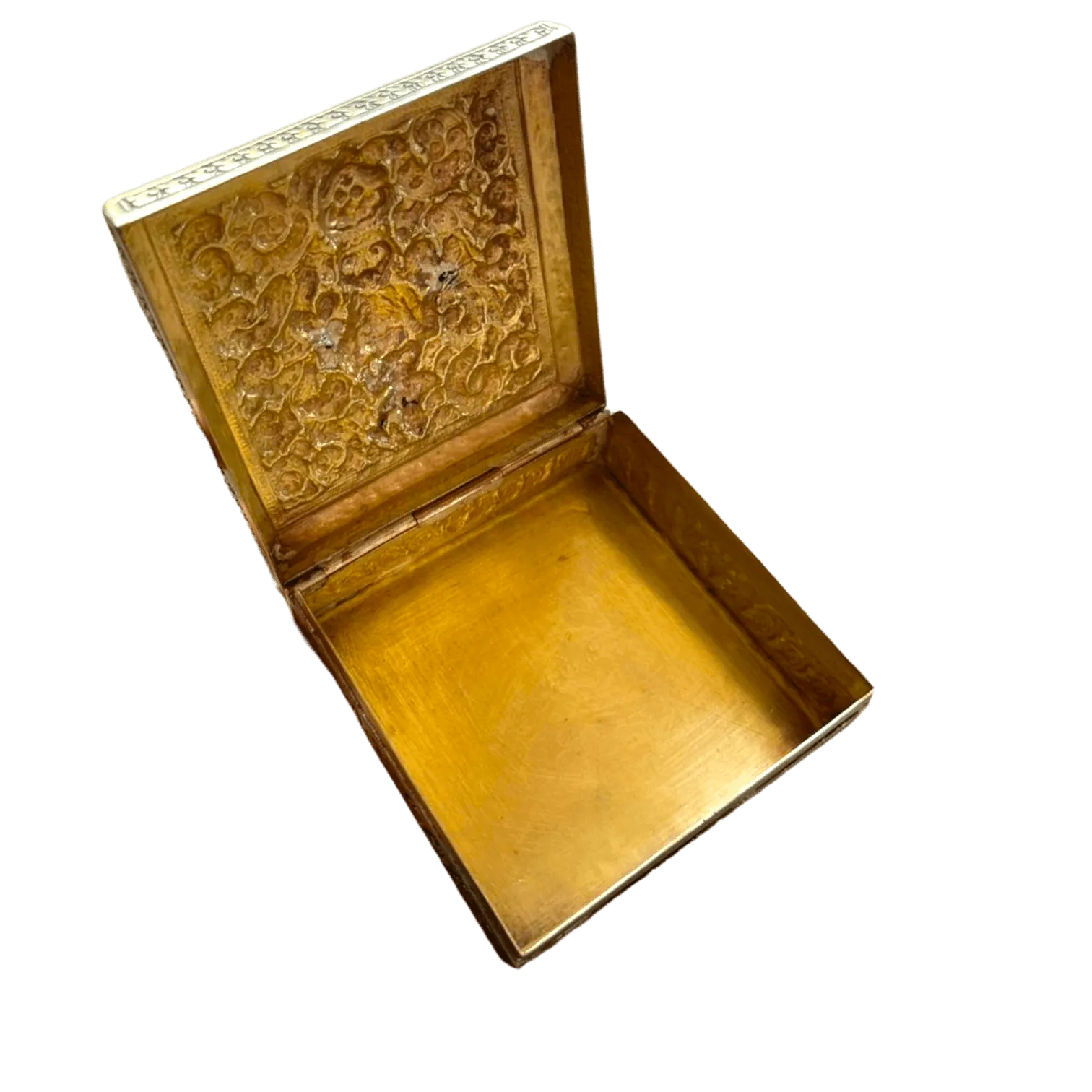 Hand Engraved Solid Brass Niello Rectangular Betel Box - Apsara