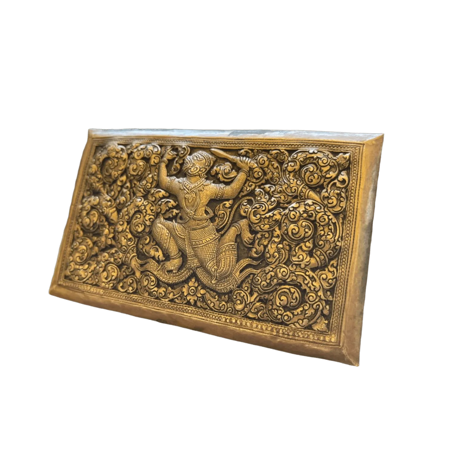 Hand Engraved Solid Brass Niello Rectangular Betel Box - Hanuman