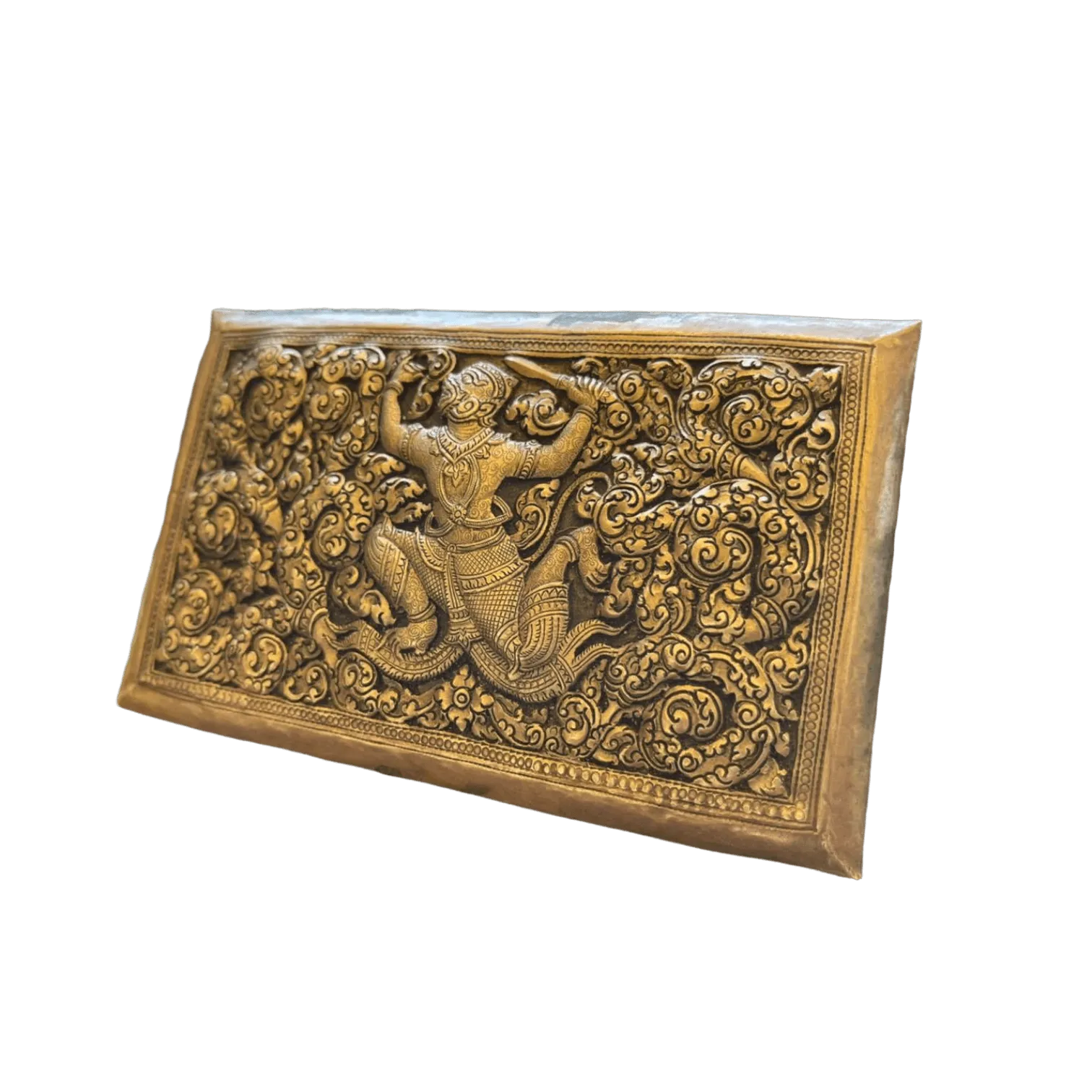 Hand Engraved Solid Brass Niello Rectangular Betel Box - Hanuman