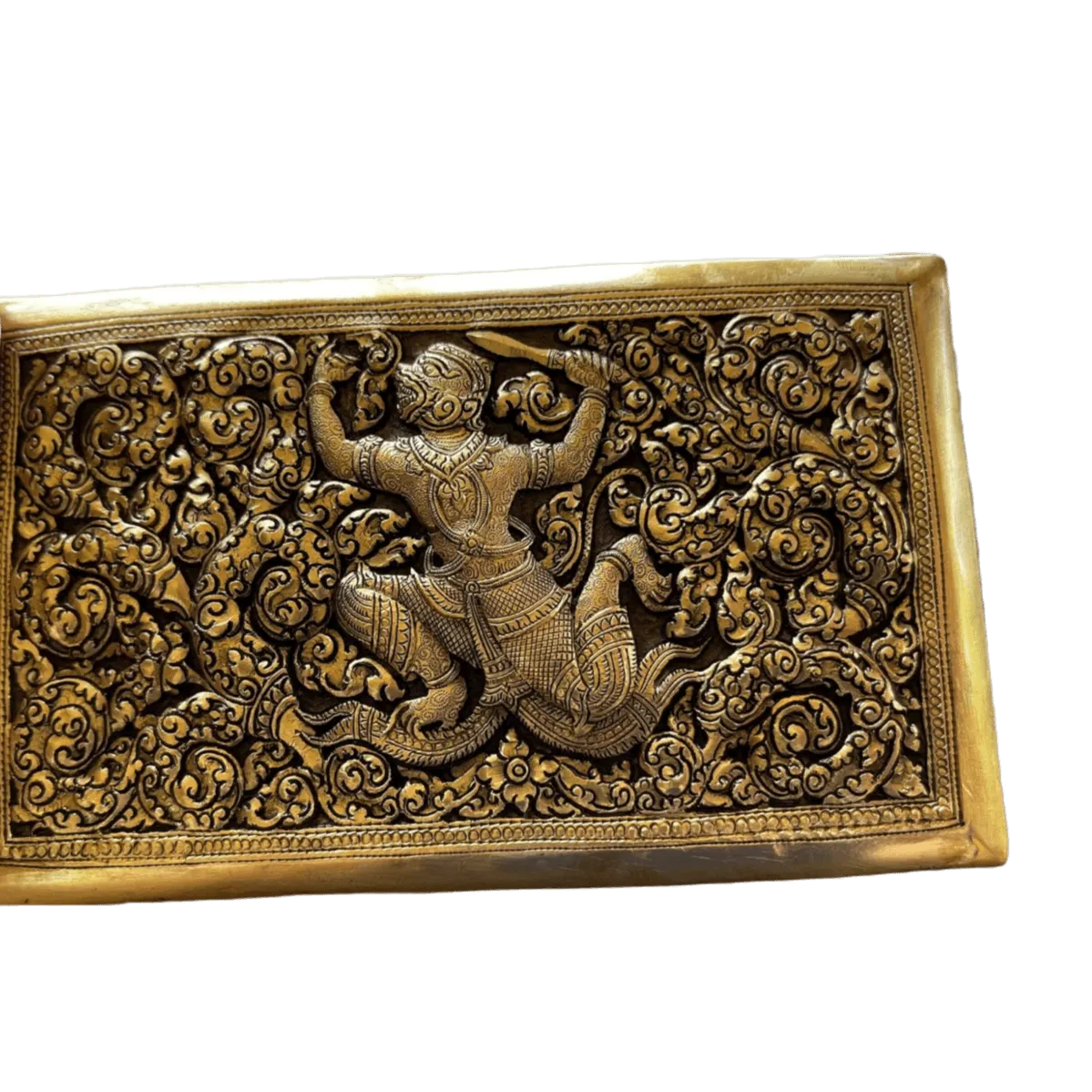 Hand Engraved Solid Brass Niello Rectangular Betel Box - Hanuman