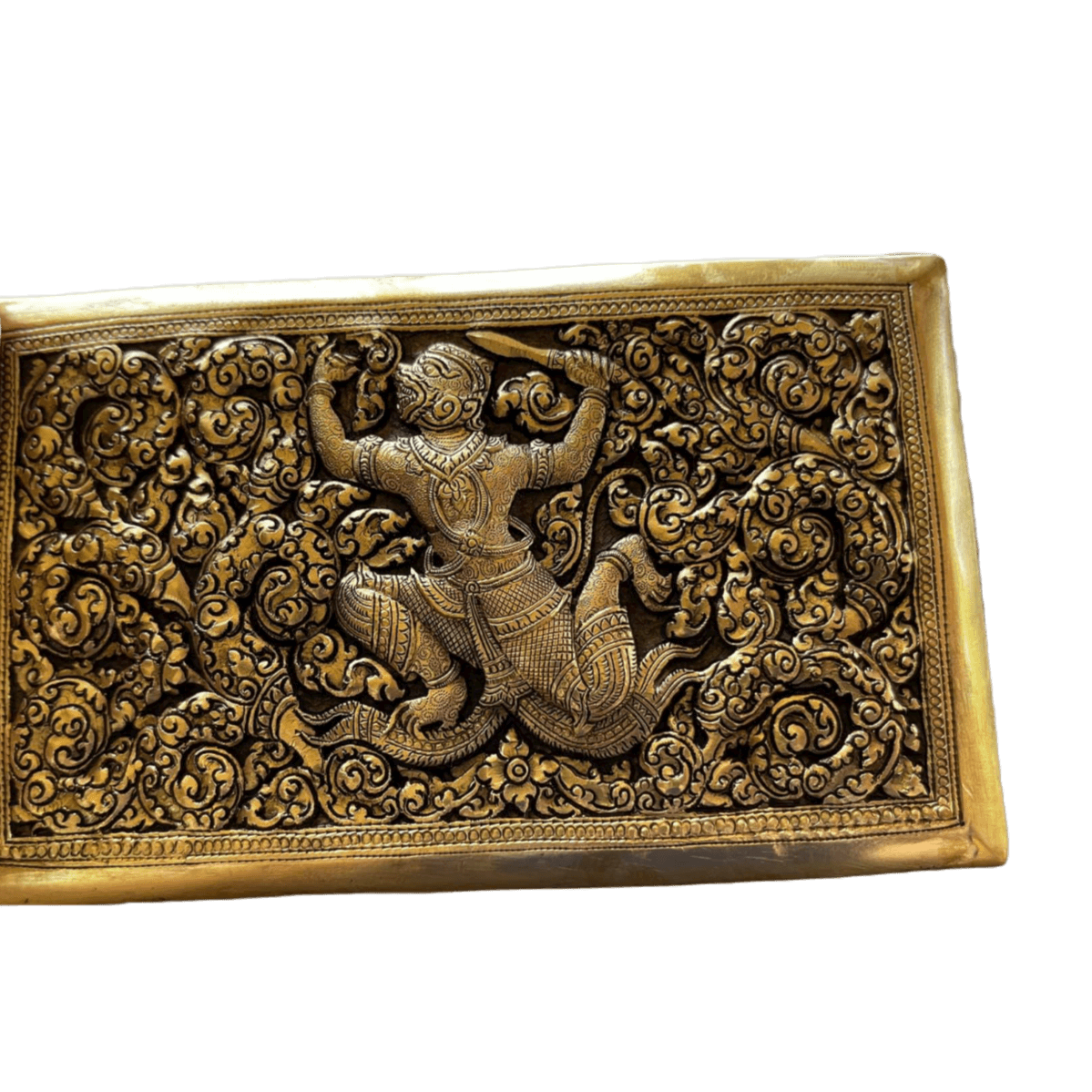 Hand Engraved Solid Brass Niello Rectangular Betel Box - Hanuman 