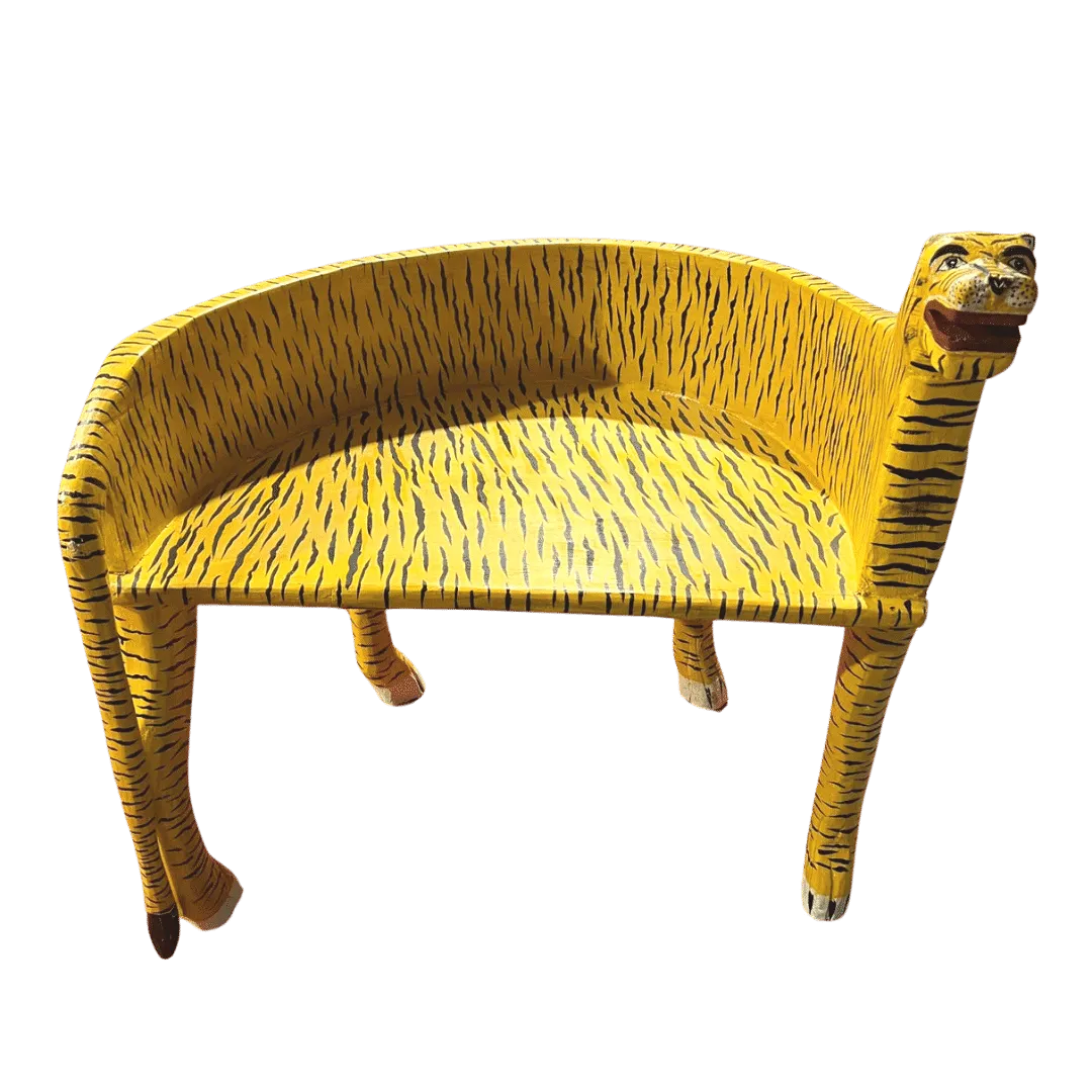 Hand Crafted Wooden Tiger Maharaja Chair - Yellow Left Side