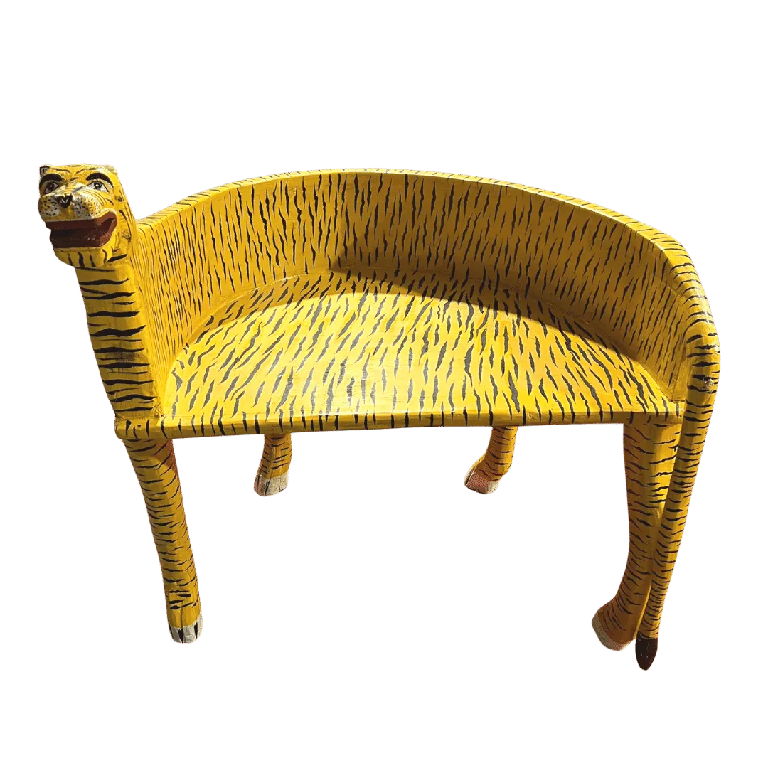 Hand Crafted Wooden Tiger Maharaja Chair - Yellow Right Side