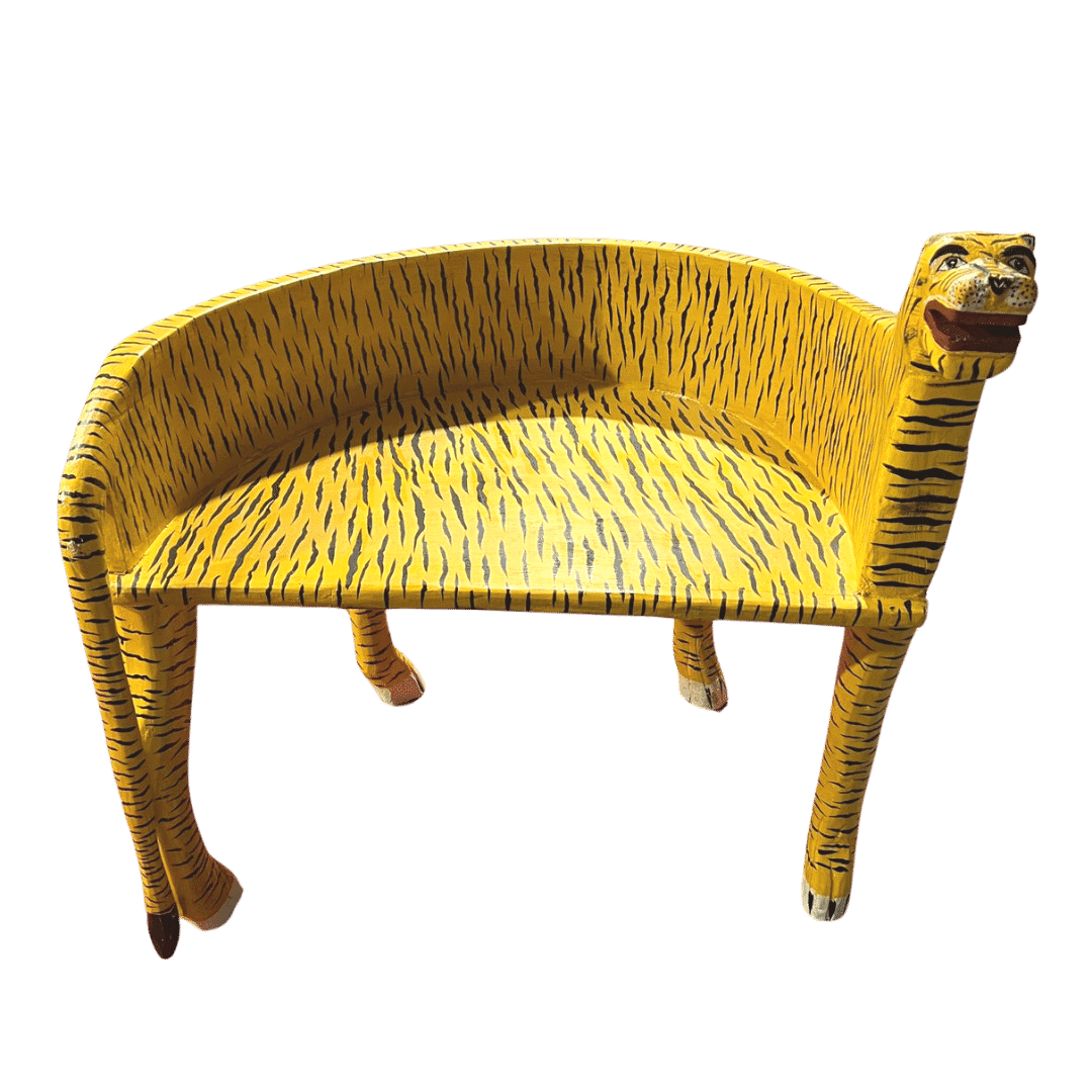 Hand Crafted Wooden Tiger Maharaja Chair - Yellow