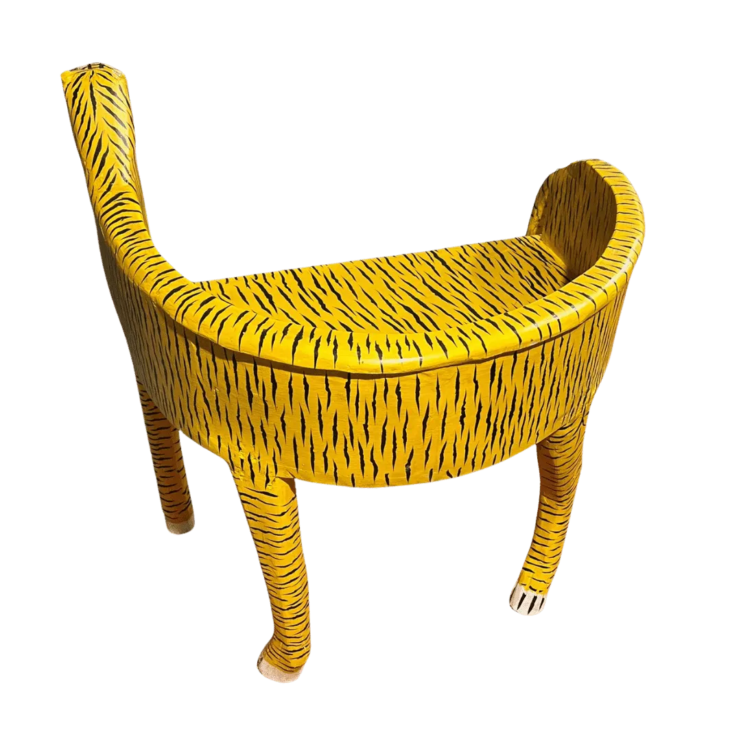 Hand Crafted Wooden Tiger Maharaja Chair - Yellow