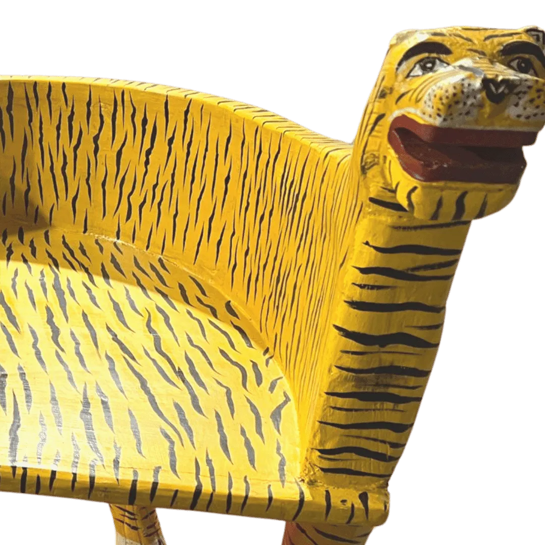 Hand Crafted Wooden Tiger Maharaja Chair - Yellow