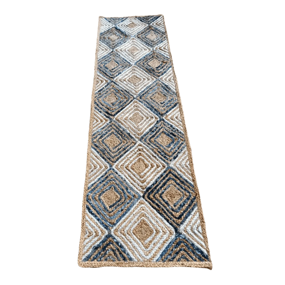 Blue Diamonds Runner Jute Rug