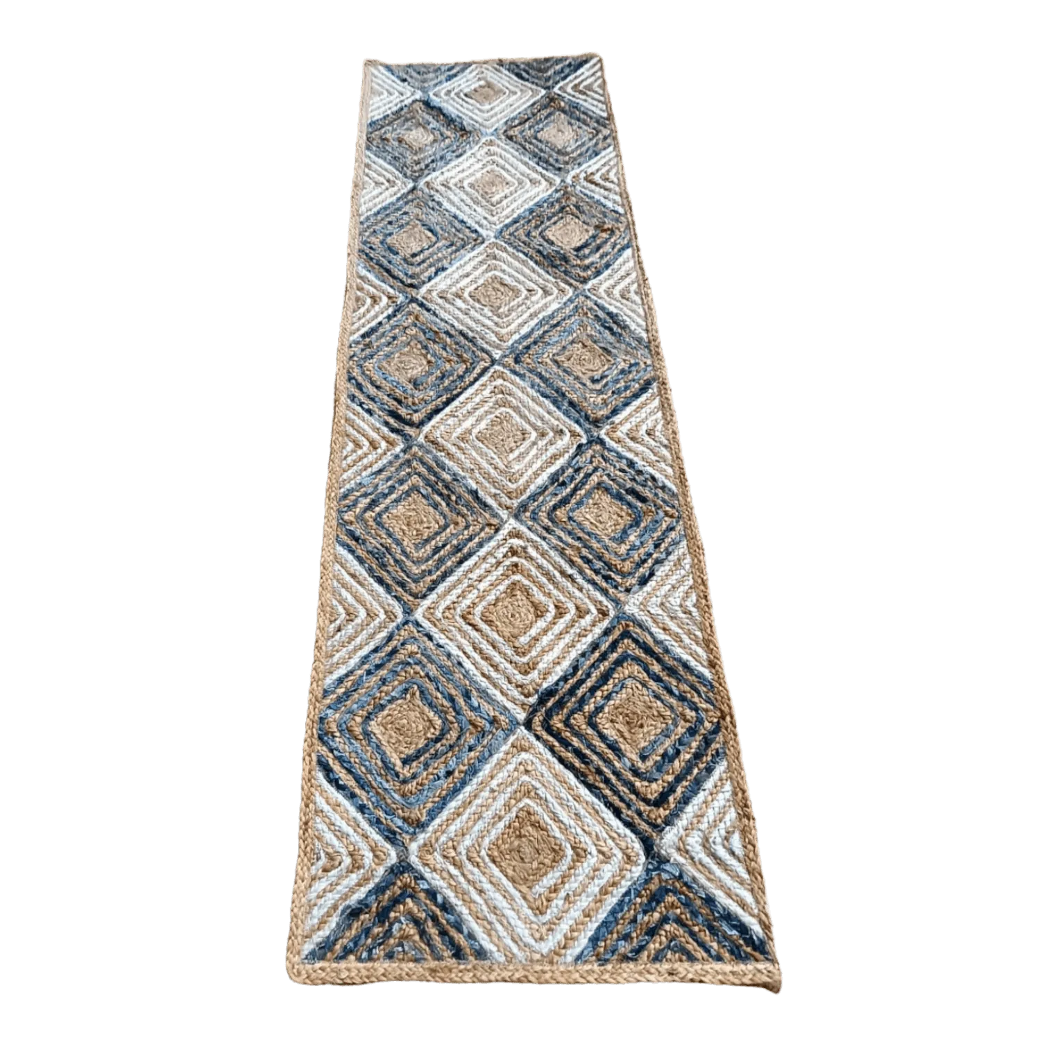 Blue Diamonds Runner Jute Rug