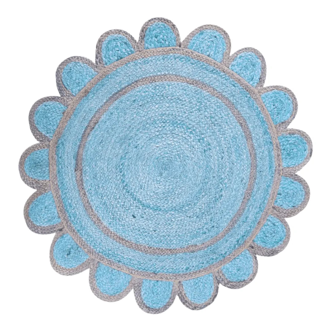 Handmade Scalloped Round Jute Rug - Blue