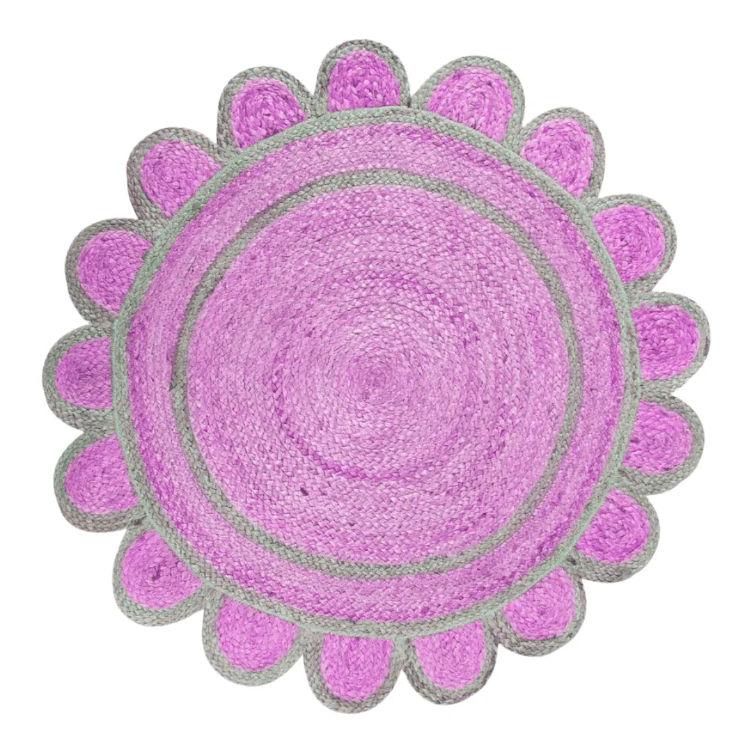 Handmade Scalloped Round Jute Rug - Pink