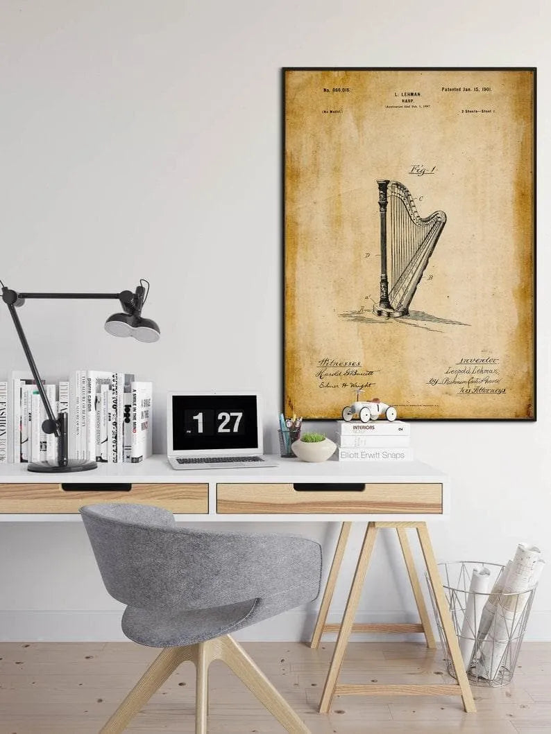 Harp Patent Print| Framed Art Print