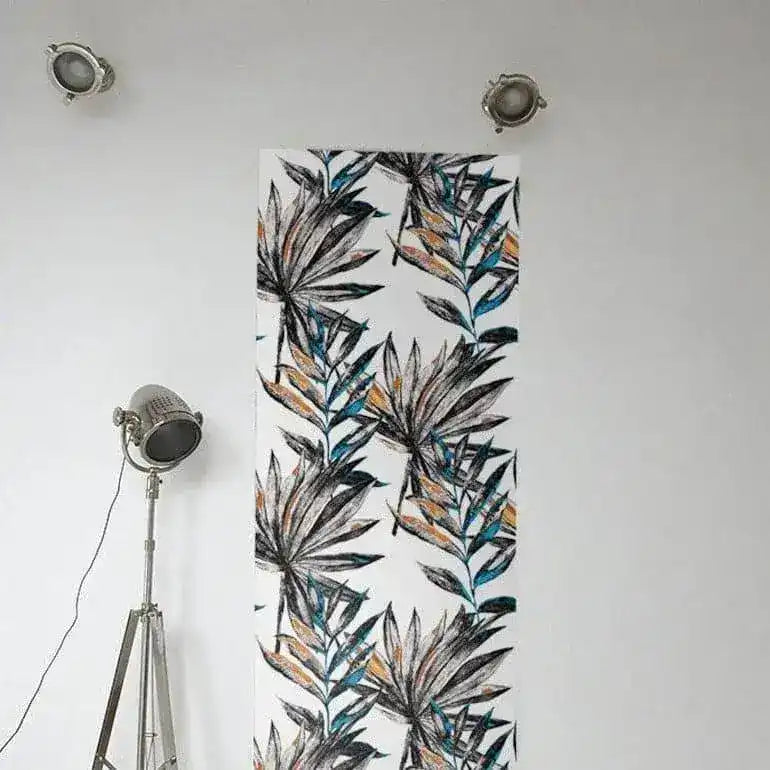 Watercolor Large Palm Leaves on White Wallpaper