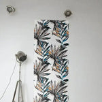 Watercolor Large Palm Leaves on White Wallpaper