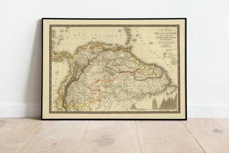 Historical Map of Colombia and French Guiana 1828| Map Wall Decor