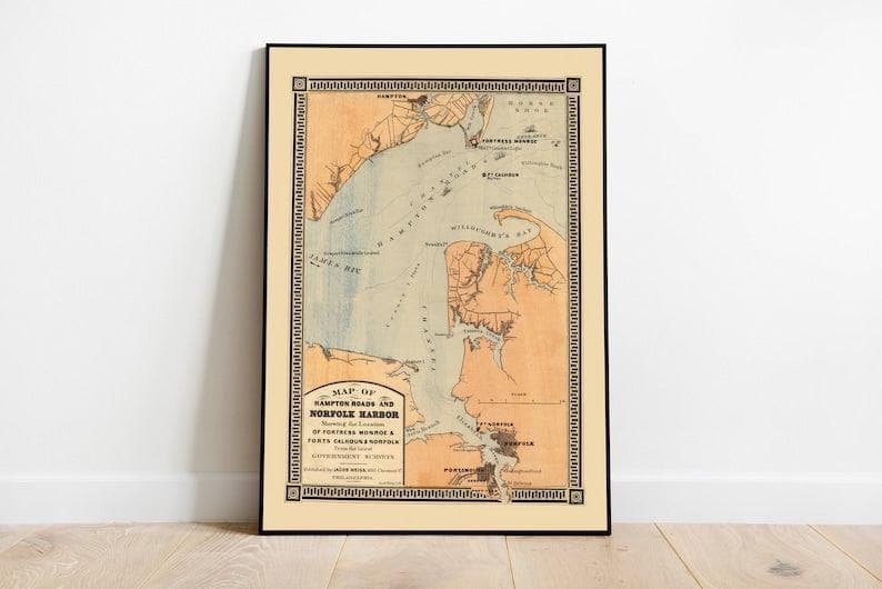 Historical Map of Galvestone| Texas Maps Hampton Roads Map Print| Art History 