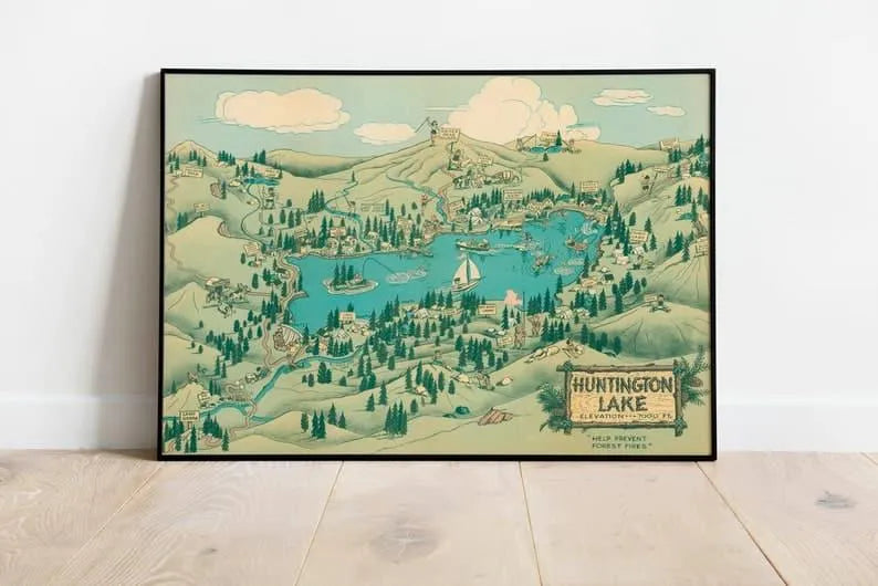 Huntington Lake Map Wall Print| Poster Print