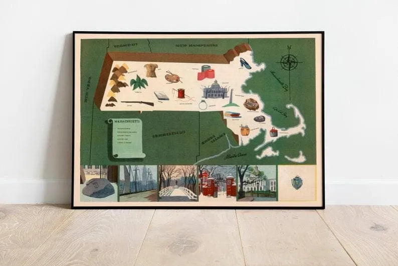 Historical Map of Massachusetts| 1938 Massachusetts Map Wall Print