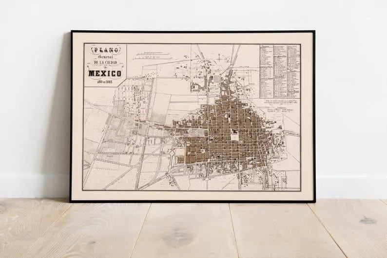 Map of Mexico City 1865| Poster Print