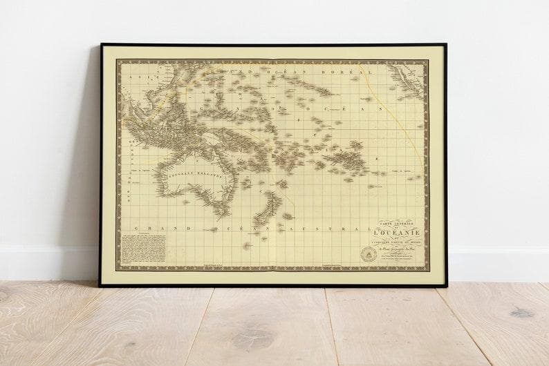 Historical Map of Oceania 1827| Old Map Wall Decor| Vintage Map 