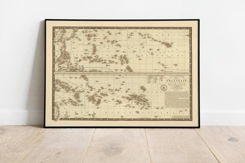 Historical Map of Polynesia 1827| Old Map Wall Decor 