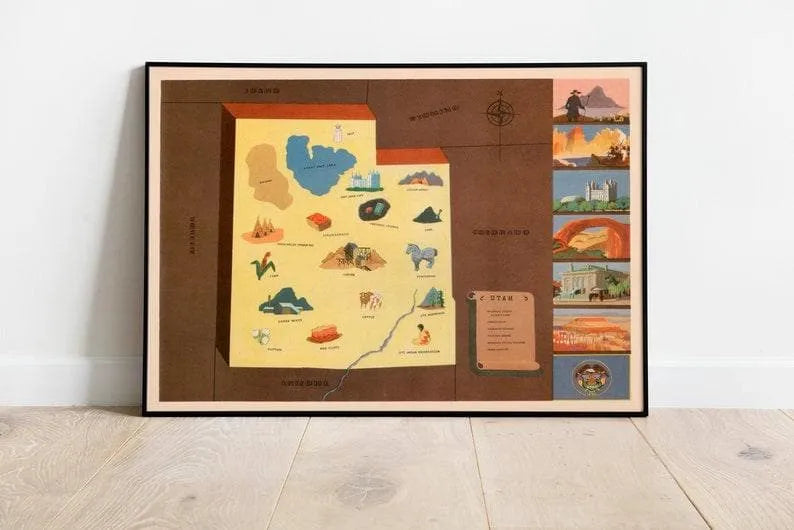 Historical Map of Utah| 1938 Utah Map Wall Print