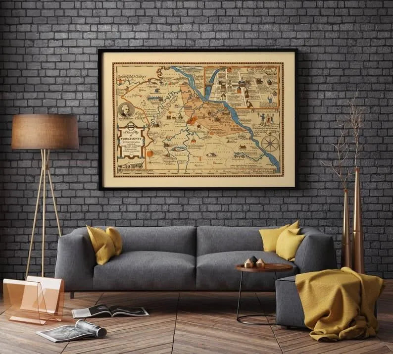 Historical Map of York County, Pennsylvania| Home Wall Art Print