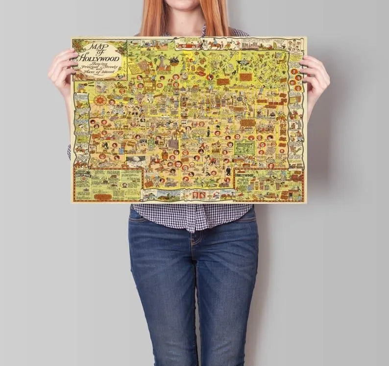 Hollywood City Map Wall Print| Framed Map Wall Decor