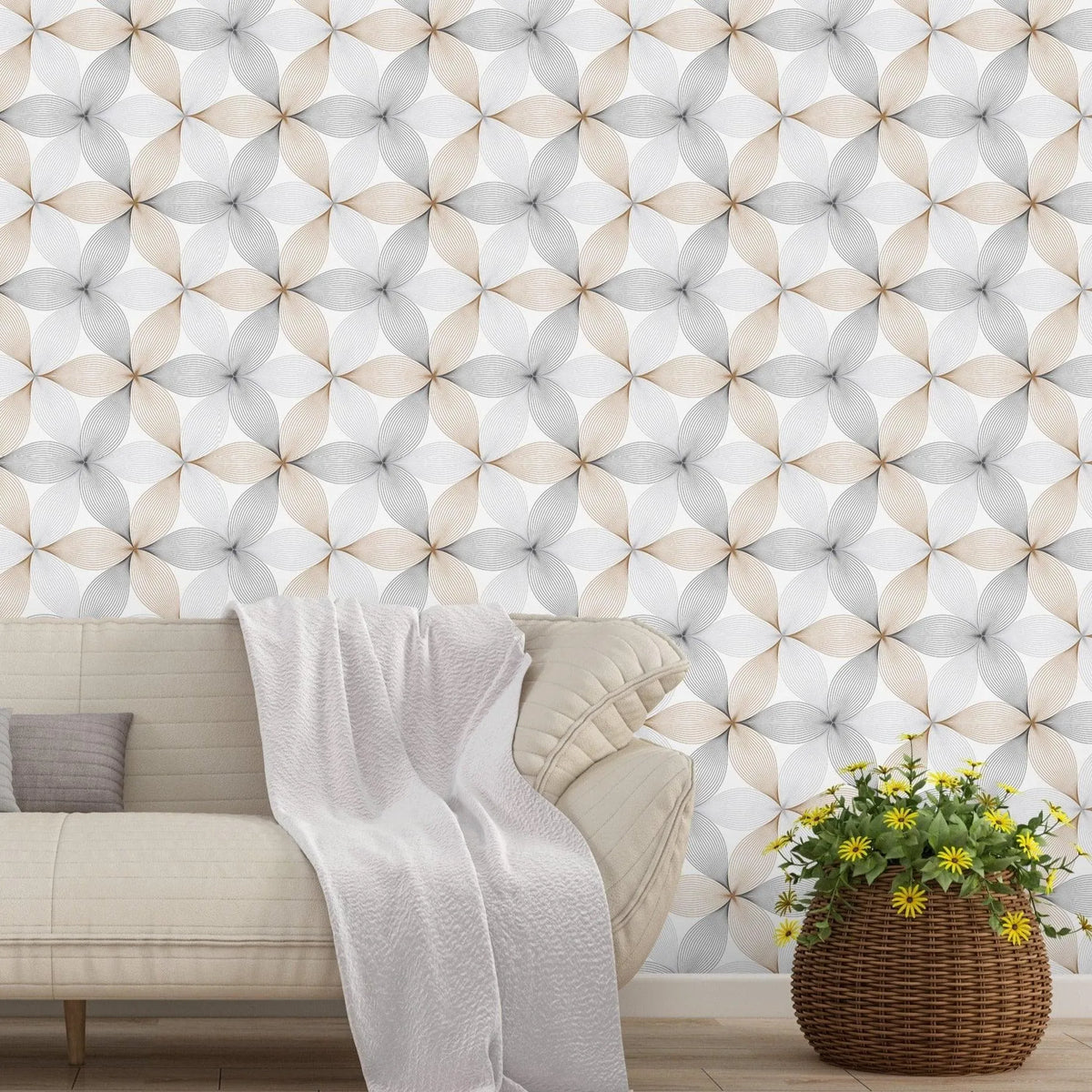 Geometric Floral Linear Petal Flowers Removable Wallpaper