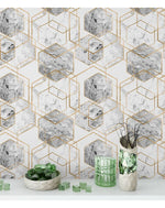 Honeycomb Marble Gold Hexagon Wallpaper