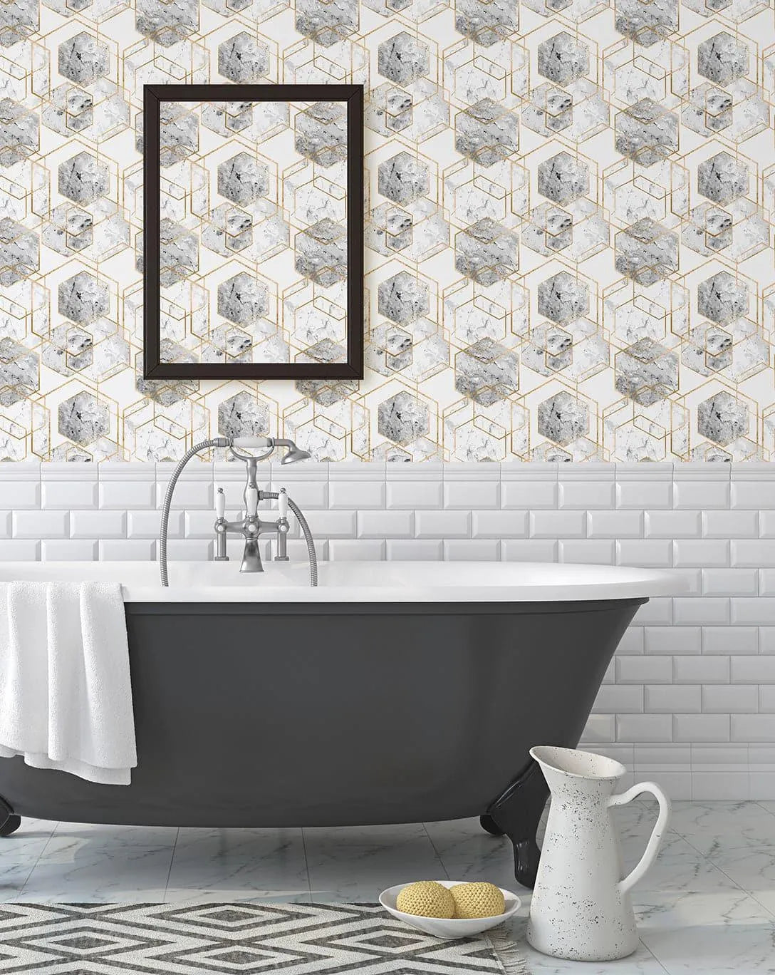 Honeycomb Marble Gold Hexagon Wallpaper