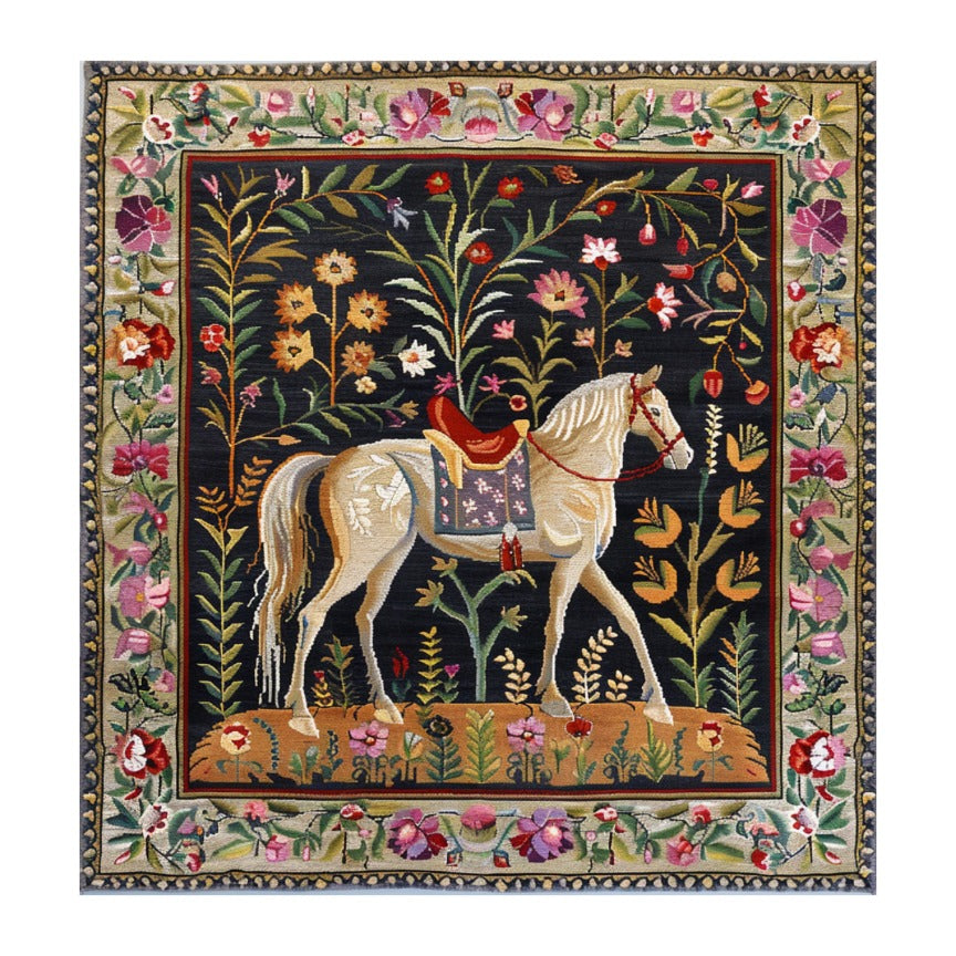 Horse & Blossom Wool Hand Knotted Area Rug