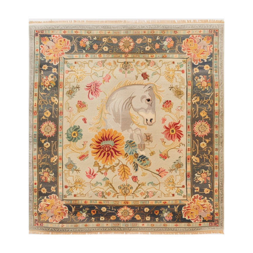 Horse & Petal Tapestry Hand Knotted Area Rug