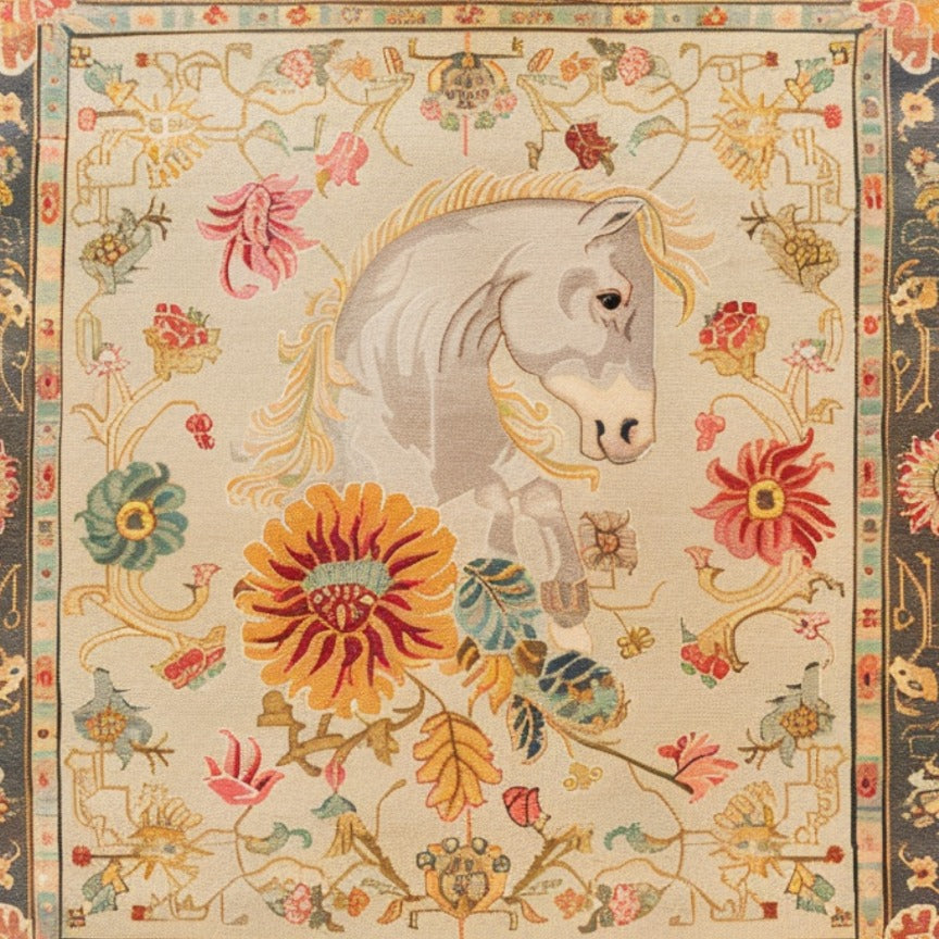 Horse & Petal Tapestry Hand Knotted Area Rug