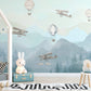 Hot Air Balloons Airplanes and Mountains Self Adhesive Wall Mural 