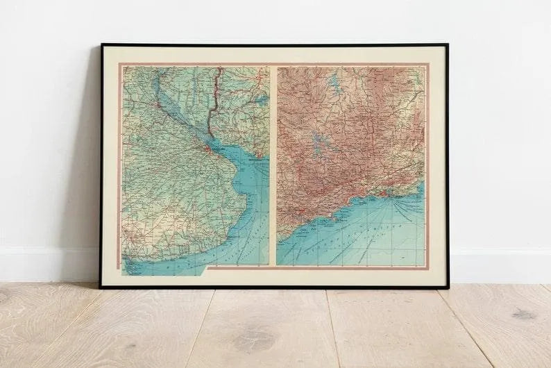 Geographical Map of Rio De La Plata and Rio De Janeiro| Map Wall Decor