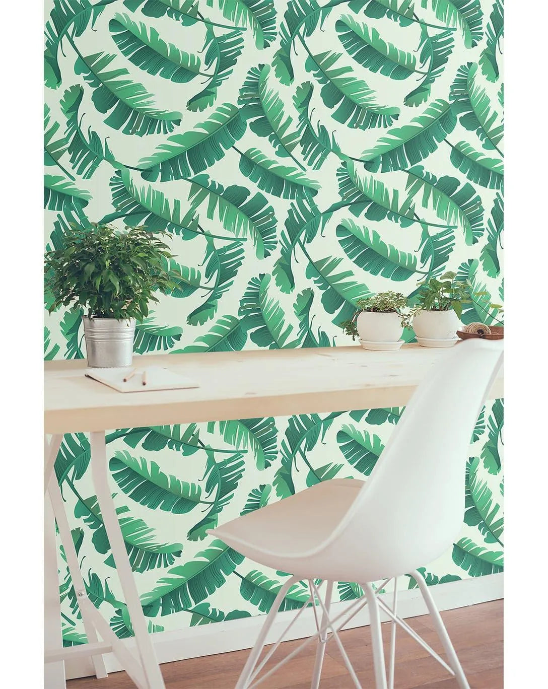 Illustrated Tropical Banana Palm Leaves Wallpaper