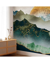 Illustration Green Mountain By Sunset Wall Mural | MAIA HOMES